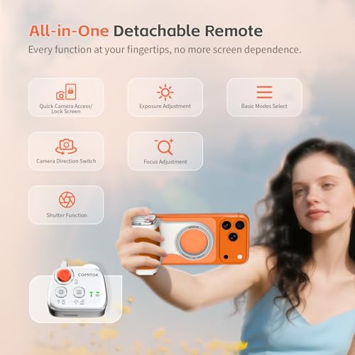 Image of COMITOK MOCA iPhone 17 Pro Camera Grip No Need App for iOS26, Compatible iOS17 and iOS18, Fun Shot Magnetic Grip for Phone Native Camera with Anti-Drop Detachable Remote and Convenient Keychain Hook