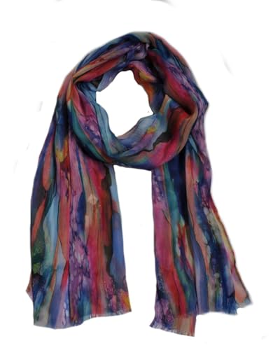 Generisch Seidenschal, Klassisches langschal Design, Tuch Damen Schal Farbverlauf, Seide-Baumwolle, 178 x 50 cm, 50% Silk 50% Cotton (Blau/Lila/Bunt)