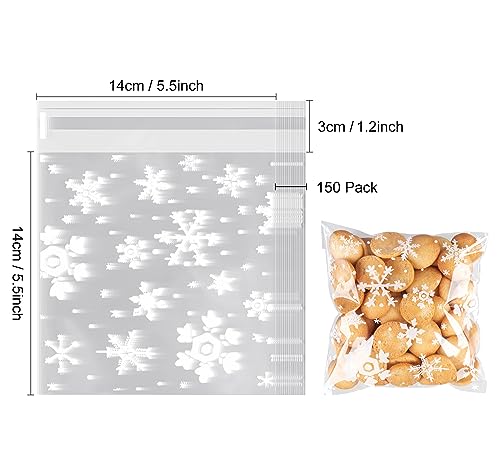 ABSOFIEN Kekstüten Weihnachten, 200 Stück Schneeflocke 14X14cm Plätzchentüten Weihnachten, Selbstklebende Süßigkeiten Befüllen Cellophantüten Weihnachten fur Gebäck Keks Cookies