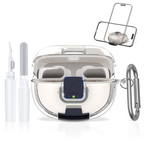 LAKSDIURT for Bose Ultra Open Earbuds Case with Secure Lock & Phone Stand Soft TPU Shockproof Protective Clear Case for Bose Open Ear Earbuds Accessories with Cleaning Pen & Keychain (Clear)