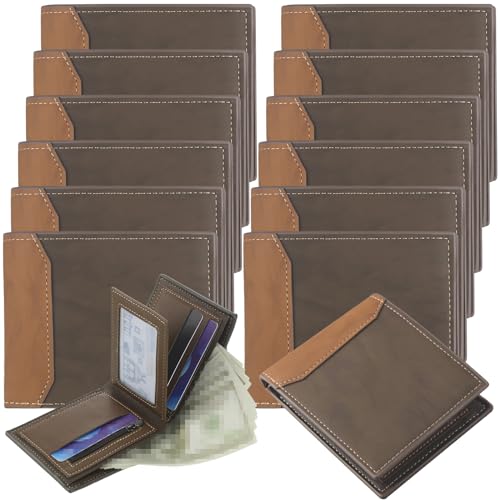 Paterr 12 Pcs Leather Photo Wallet for Men PU Leather Bifold Wallets with Pockets for DIY Christmas Gifts for Dad Husband Son(Brown, Coffee)