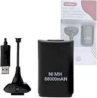 Bateria Recarregável para Controle Xbox 360 com Cabo USB, Ni-MH 6800mAh, Preta, 35 Horas de Autonomia