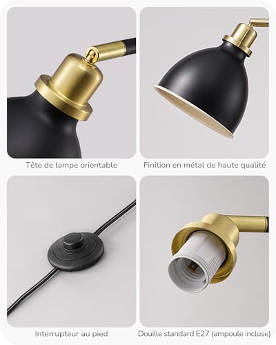 Lampadaire métal noir abat-jour orientable DHLFL10B EDISHINE