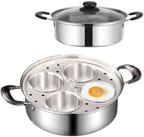 GOVNPJ Egg Poacher Pan, 4-Cup Stainless Steel Egg Poacher, Silver