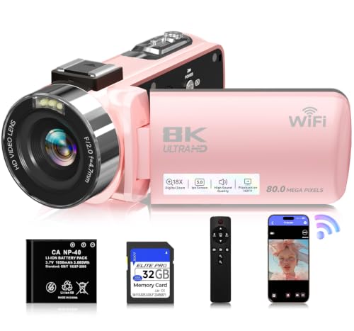 Gtonster 8K 80MP Pink WiFi Vlogging Camera