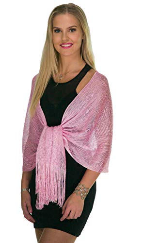 Shawls and Wraps for Evening Dresses, Metallic Sparkle Womens Wedding Pink Shawl