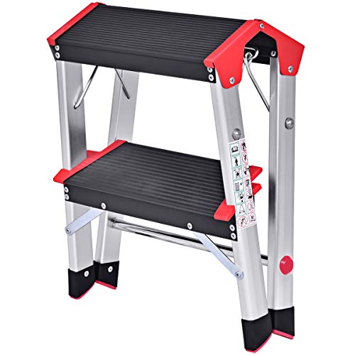 Giantex Aluminum Step Ladder, Lightweight Folding Non-Slip 2 Foot Aluminum Ladder, 330lbs Capacity Wide Pedal Heavy Duty Step Stool Folding for Household Work Use