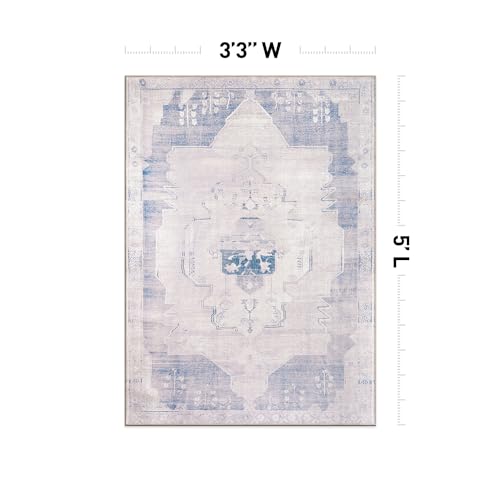 Rugshop Vintage Medallion Machine Washable Non Slip Area Rug Ideal for Living Room, Bedroom,Kitchen,Entryway,Dining Room,Office 3'3" x 5' Blue/Cream