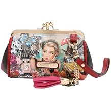 Nicole Lee Mini Kiss Lock Coin Purse Wristlet, EMOTION, Pebbled Vegan Leather, Gold-Tone Hardware, 2 Compartments, Detachable Strap SABINA IMAGINES