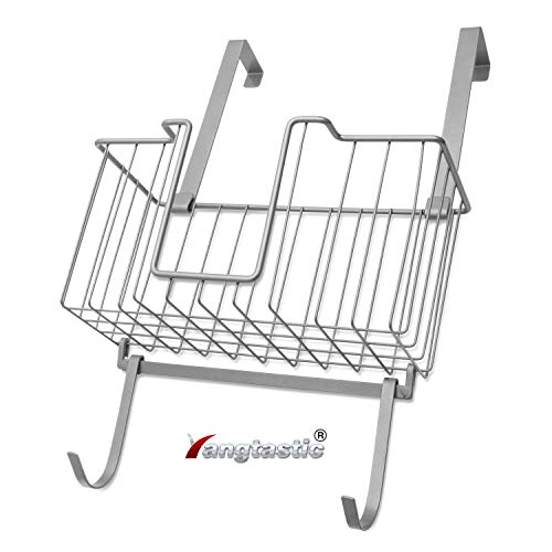 Multipurpose Demountable Iron Tidy Hair Dryer Holder Drill-free Over Door Hanger with Basket | Space Saving Back of Door Storage Organiser Ironing Board Holder with Removable Hooks
