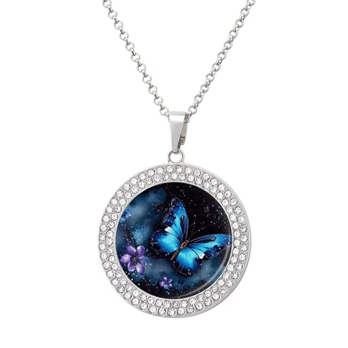 FodPand Galaxy Blue Butterfly Memorial �J�b�v���l�b�N���X 20�C���` �`�F�[�� �J�X�^�}�C�Y�� �����y���_���g�l�b�N���X �_�C�������h�̃A�N�Z���g�t�� �a���� ���� �L�O�� �ޏ� �� �� �ԉłւ̃W���G���[�M�t�g, 