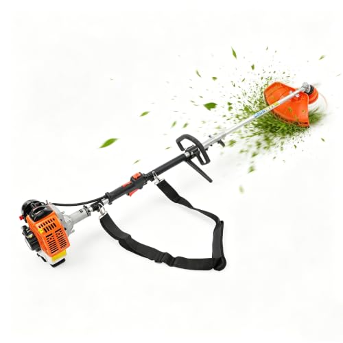 YUNRUX Desbrozadora de gasolina de 0,75 l, cortacésped 3 en 1, enfriado por aire, cortacésped de gasolina, cortacésped de dos tiempos, cortadora de espalda de 2 tiempos, 750 W, color naranja