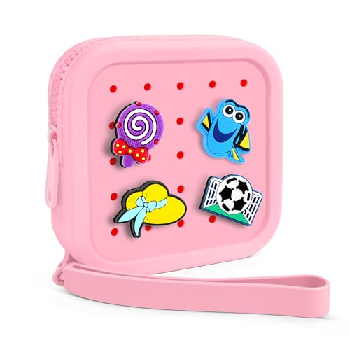 Small Silicone Pouch for Purse – Portable Organizer Bag, Mini Cosmetic Bag Holds Lipsticks, Coins, Travel Accessories, Zipper Pouch, Small Makeup Bag With 5 Charms(Pink)