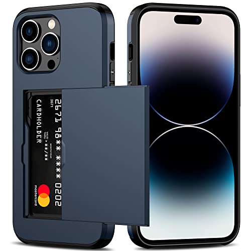 Nvollnoe for iPhone 14 Pro Max Case with Card Holder Heavy Duty Protective Dual Layer Shockproof Hidden Card Slot Slim Wallet Cover for iPhone 14 Pro Max for Women&Men(Blue)