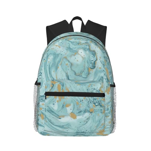 Sac à dos bleu azurite et or marbré, cartable scolaire imperméable pour l'université