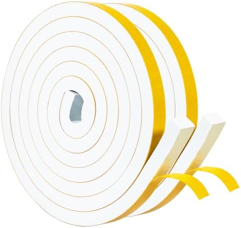 Yotache Dichtungsband Selbstklebend 12mm(B) x 12mm(D) weiß Geschlossenzelliger Kompriband Anti-Kollision Schalldämmung Flammhemmend (2 Rollen je 2M lang)