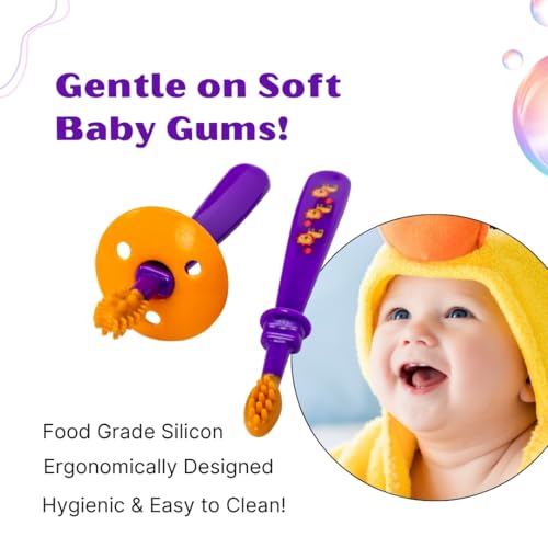 Image of Adore Toothsie Baby Toothbrush |Oral Kit with Soft Chewable Bristle Beginner Brushing | Silicone Toothbrush for Toddler Kids (2Pcs) (Purple, Standerd)