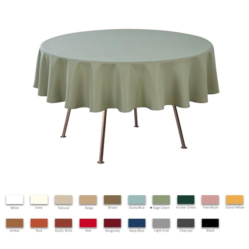 Image of maxmill Round Weaved Texture Design Tablecloth Spill-Proof Wrinkle Free Soft Washable Table Cloth for Circular Table Cover, for Dining Room Banquet Parties Holiday Dinner, 90 Inch Sage Green