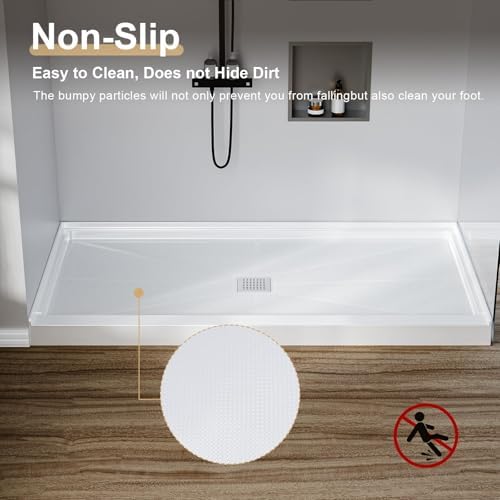 Garvee 36 x 48 Shower Base with Center Drain and Removable Stainless Cover,Shower Pan Kit Non-Slip in White