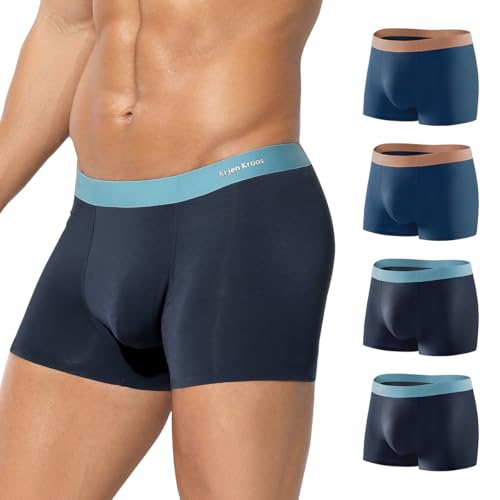 Arjen Kroos Men's Underwear 4 Pack Breathable Silky Modal Boxer Briefs Seamless Trunks