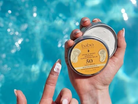 Babo Botanicals Swim & Sport Mineral Sunscreen Balm SPF50 - Natural Zinc Oxide - For Face & Body - For all Ages - Dermatologist Tested - Cruelty-Free - Fragrance-Free - EWG Verified - Water Resistant