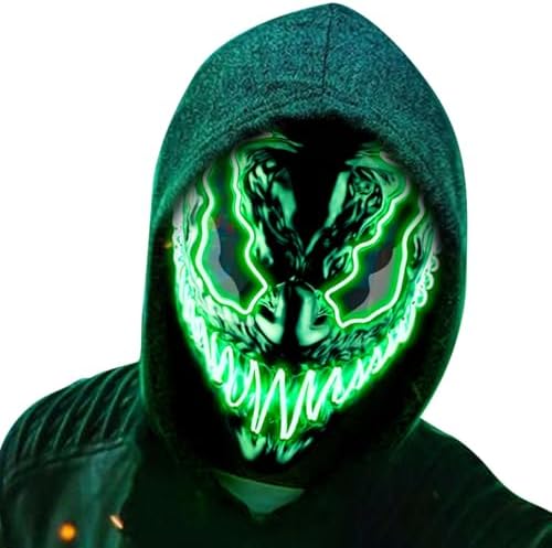 Quanquer Halloween Mask Scary Led Light Up Mask with 3 Lighting Modes EL Wire for Festival Cosplay, Costume Masquerade Parties Carnival, Glowing Mask for Men Women Kids