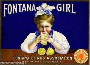 Magnet Fontana San Bernardino California Girl Lemon Citrus Fruit Crate Magnet Art Print