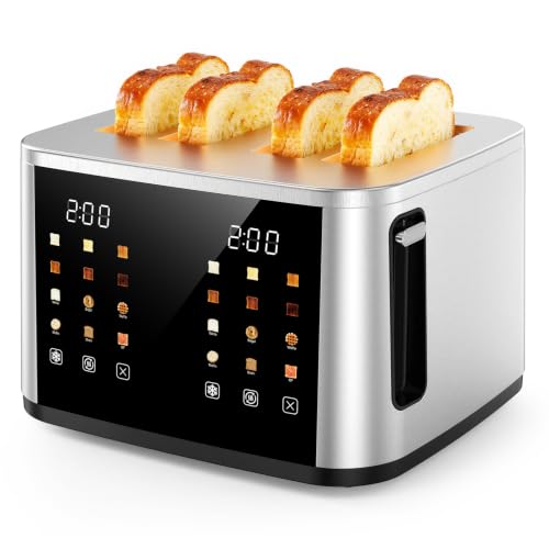 Image of 4 Slice Toaster with Stainless Steel, Large Color LCD Dual Independent Controls - 1800W Power, 6 Toast Levels & 6 Bread Types for Bagels, English Muffins & Artisan Bread