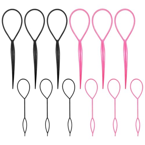12 Piezas De Torcidos De Cola De Pelo, Herramienta De Trenzado Rápido, Herramienta Auxiliar De Peinado Diy, Adecuada Para Mujeres Y Niñas (Negro, Rosa).