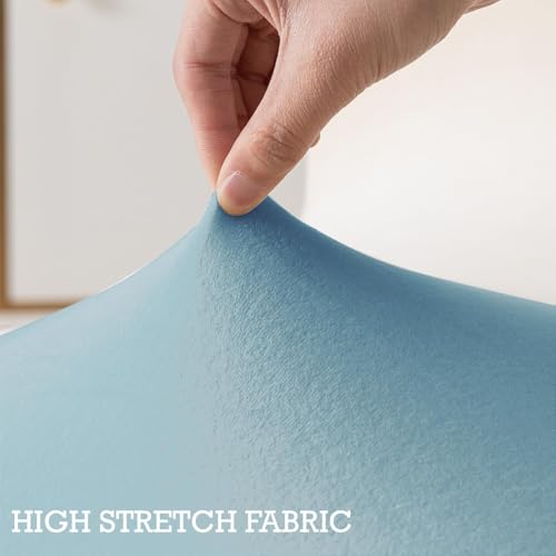 Image of HOKIPO Original Velvet Foot Stool Cover Ottoman Slipcover, Stretch Fitted, Removable Washable, Furniture Cover Protector, Sky Blue (NEW-4801-SBLU)