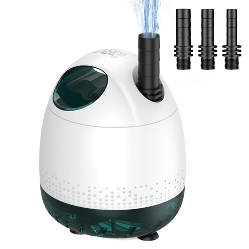 Pawfly Bomba Sumergible para Agua de 3400 L/H y 60 W. Pequeña Bomba Portátil para Acuarios con una Altura de Elevación de 3,05 m, Fuente Silenciosa con 3 Boquillas y Cable de Alimentación de 1,74 m