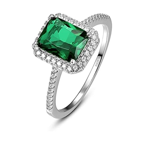YARESUL 925 Silver Promise Rings for Her, 3.6ct 8x6mm Cushion-Cut Created Green Emerald Wedding Anniversary Engagement Ring, Size M-½ Cover