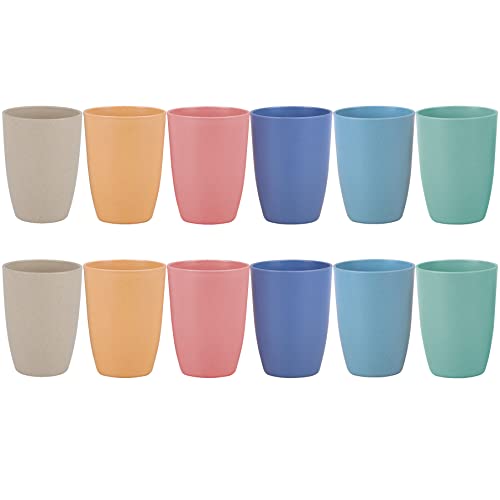 LuckyZone Wheat Straw Unbreakable Cup - 12 oz Reusable Drinking Glasses Sets for Kitchen, Home - Dishwasher Safe Tumbler - BPA Free & Eco-Friendly (12Pcs/6Color)