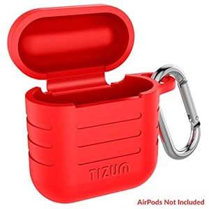 Tizum Apple AirPods Case Silicone-Shockproof Case Cover with Carabiner Hook for AirPod 2 | Red