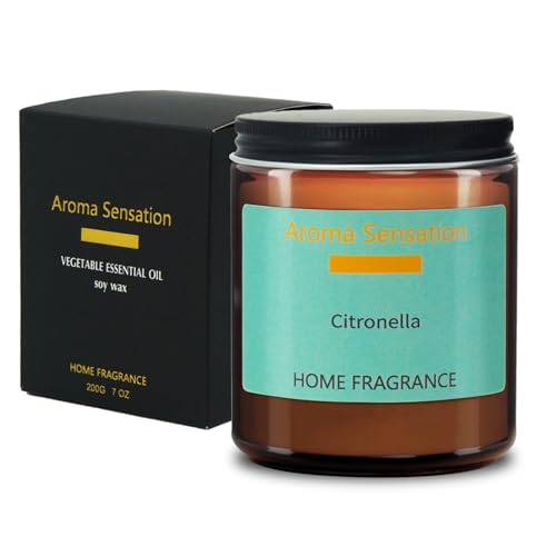 Vela aromática de citronela para exteriores, vela de citronela, juego de regalo en cristal, vela de soja natural, grande, vela de camping para jardín, pícnic, barbacoa, 80 horas, 8% aceite de limón