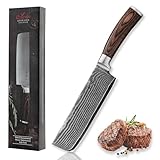 WAKOLI Edib Couteau Nakiri en Damas I Lame tranchante de 17,5 cm en acier damassé à 67 couches avec noyau VG10 et manche en bois de pakka I Couteau de cuisine professionnel & couteau damassé