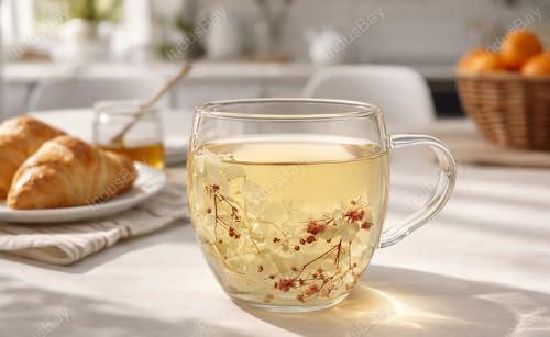Image of IndusBay 1Piece, Double Wall Borosilicate Glass Mug with Faux Dried Flowers - Elegant Insulated Coffee /Tea Cup | Transparent Floral Design | 250ml | Ideal for Gifting, Home & Office, Boutique