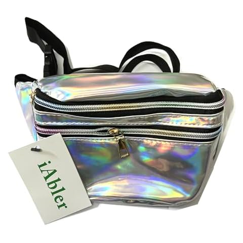Holographic Fanny Pack for Women and Men - iAbler Metallic 80s Shiny Fanny Packs with Adjustable Belt Fashion Waist Bum Bag for Party, Festival, Rave, Hiking, Trip Cover