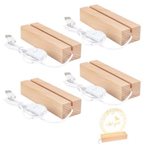 Base LED rectangulaire 30x45x20mm luminaire USB bois pour plaque acrylique et verre
