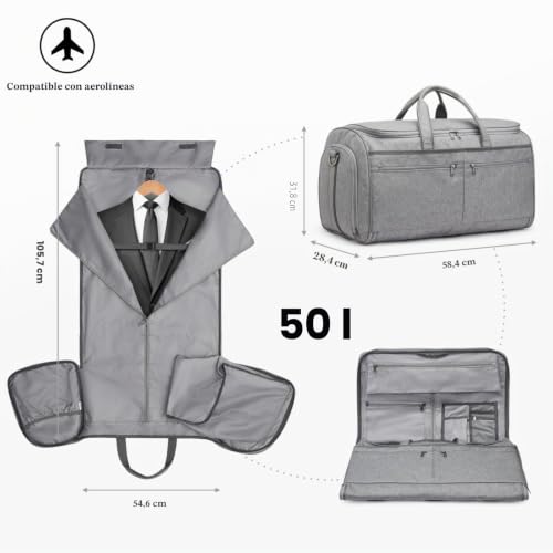 Miniatura 3 de S-Zone Bolsa De Ropa De Viaje Convertible Unisex Bolsa De Ropa De Equipaje De Mano Para Hombres Mujeres - 2 En 1 Maleta Colgante Bolsa De Traje Bolsa De Viaje De Negocios