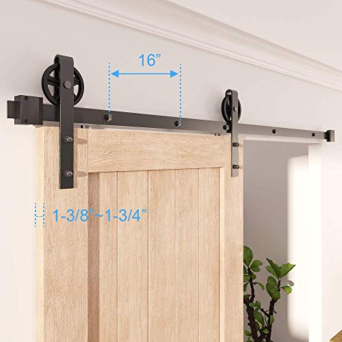Zekoo 5Ft Barn Door Hardware Kit For Interior Barn Door,Sliding Track Kit For Single Door Black Big Wheel Hanger,Heavy Duty,Slide Smoothly Quietly,Easy Install #TOP2