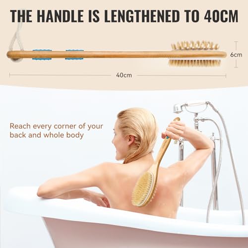 Ithyes Bath Brush Back Scrubber Long Handle Body Brushes for Shower,Back Washer,Natural Bristle,Massage Brush,Dry Brush,Shower Back Scrubber,Body Brush Lymphatic Drainage,exfoliating for Men,Women - Image 2