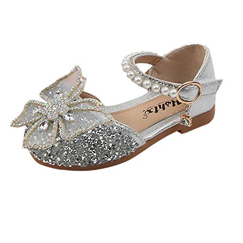 Baby Girl Solid Diamond Embellished Shoe Butterfly Hook and Loop Metal Sandals Princess Splicing Rhinestone Flats