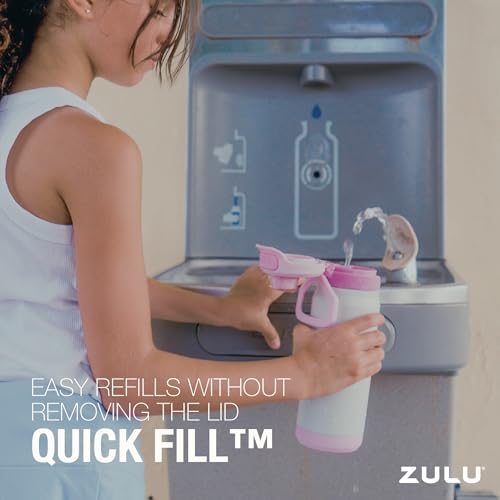 Image of ZULU Powerfill Pro 18oz Kids Stainless Steel Water Bottle with Quick Fill Lid, Triple Wall Vacuum Insulated, Leak Proof Locking Lid, Sip & Chug, Reusable, BPA Free, Dishwasher Safe, Grape Grid