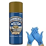 Hammerite Direct to Rust Metal Spray Paint Smooth Gold 400ml + Free Nitrile Gloves | Fast-Drying Aerosol, Long-Lasting Rust Protection for Indoor & Outdoor Metal (GOLD)