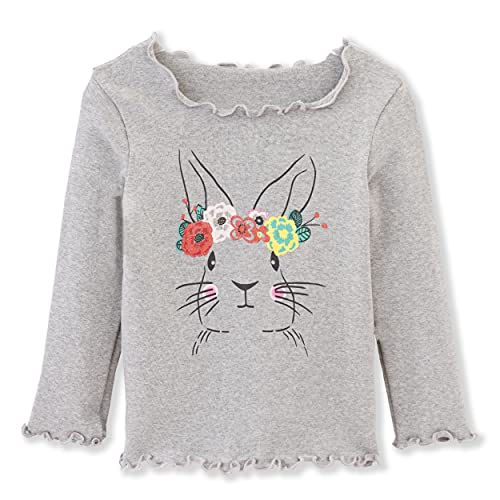 Toddler Little Girls Long Sleeve Cotton T-Shirts Bunny Graphic Top Tee Shirts Ruffle Lettuce Edge 7 Gray