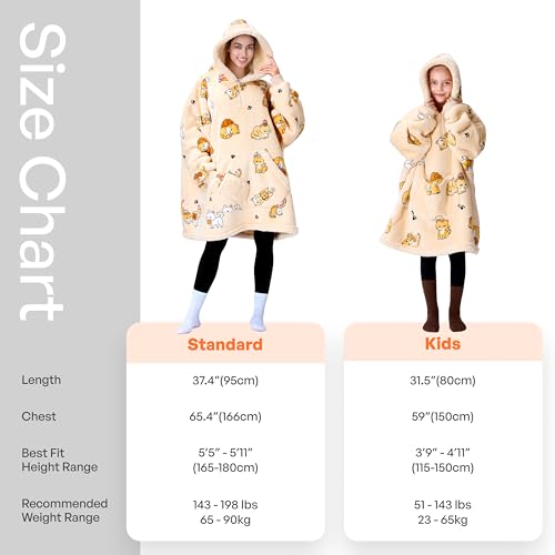 Image of Giggling Getup Wearable Blanket Hoodie for Girls and Boys Warm Cozy Sherpa Fleece Hooded Blanket Sweatshirt Oversized Hoodie with Giant Pocket & Sleeves for Kids Cat