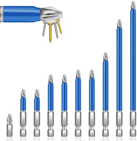 TIESOME Magnetic Screwdriver Bit, 10 Piece S2 Alloy Steel Anti-Slip Long ScrewdriverDrill Bits 1/4 inch Hex Shank Hrc58-62 Hardness for Power Screwdriver Drill Impact Driver Bit Accessory Set