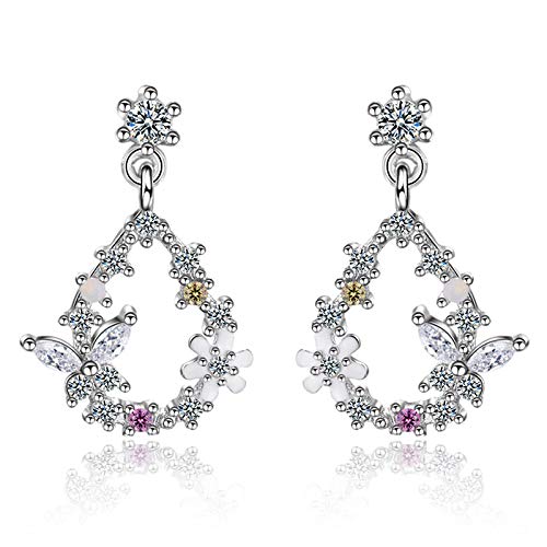 Pendientes de piedras preciosas de plata 925 en forma de gota de agua dulce para mujer