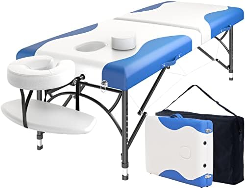 CLORIS 84" Professional Massage Table Portable 2 Folding Lightweight Facial Solon Spa Tattoo Bed Height Adjustable with Carrying Bag & Aluminium Leg Hold Up to 1000LBS